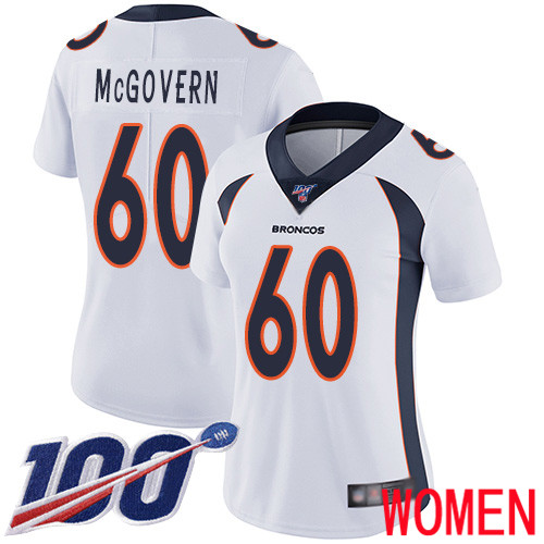 Women Denver Broncos 60 Connor McGovern White Vapor Untouchable Limited Player 100th Season Football NFL Jersey